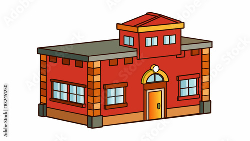The sy rectangular brick building with a sign that read Fire Station was a clear indication of where to get help in case of an emergency.. Cartoon Vector.