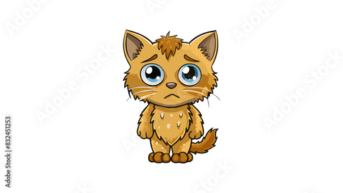 The stray kitten shivered in the rain its ribs visible and fur matted a pitiful creature in need of food and shelter.. Cartoon Vector.