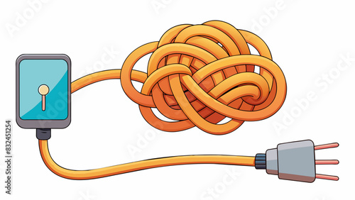 The tangled cord of a charger was twisted and knotted causing irritation and delay for the user trying to plug in their device.. Cartoon Vector.