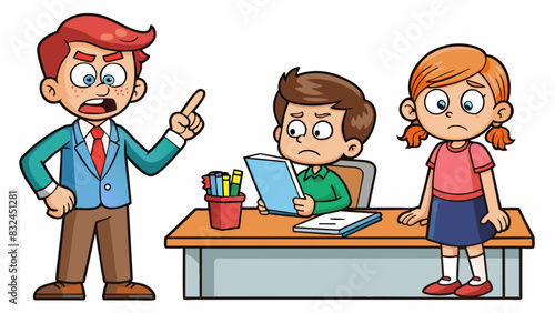 The teacher quickly dismissed the students excuses for not completing their homework knowing they were just trying to avoid consequences.. Cartoon Vector.