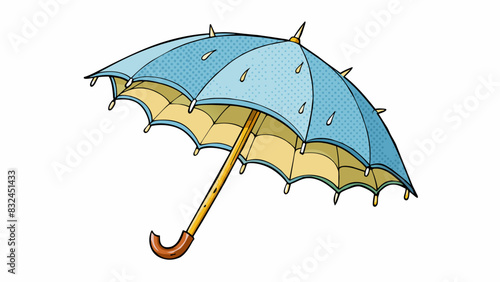 The umbrellas fabric was thin and torn its weakened state unable to protect against even the slightest drizzle of rain.. Cartoon Vector.