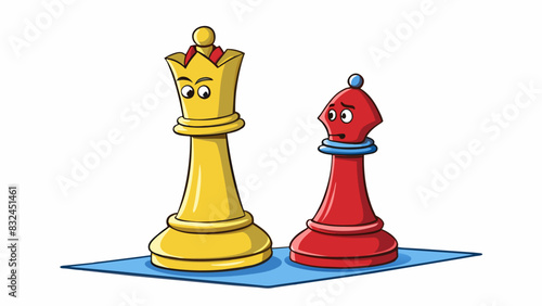 The two chess pieces stood in stark opposition to each other on the board waiting for their next strategic move.. Cartoon Vector.