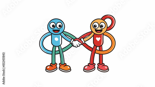 Two people holding hands their fingers intertwined and grip tight representing a special bond and connection.. Cartoon Vector.