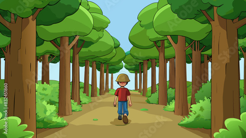 Walking through the immense rainforest I was surrounded by towering trees and a deafening symphony of animal calls and rustling leaves. The intricate. Cartoon Vector.