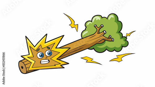 When lightning strikes a tree it creates a loud crackling sound and leaves a scorch mark on the bark. The tree may also split or topple over from the. Cartoon Vector.