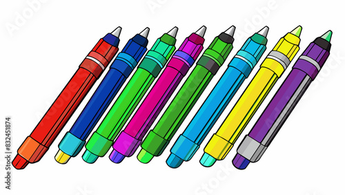 Variation in pen color Pens come in a variety of colors such as blue black red green and purple displaying a variation in their color options.. Cartoon Vector.