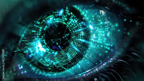 a image of a close up of a person's eye with a digital design