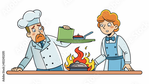 Untrained Staff A restaurant hires new staff who are not properly trained on how to handle hot dishes. This results in a server accidentally dropping. Cartoon Vector.