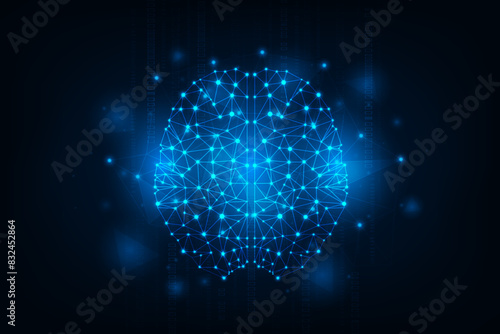 Vector futuristic hologram brain with medical healthcare. Technology abstract graphic of MRI scan interface. photo