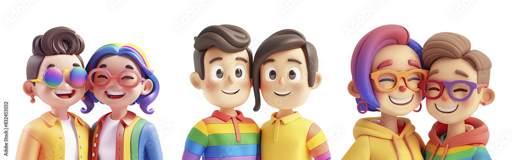 Fototapeta premium 3D cute cartoon lgbt character. LGBT character set.