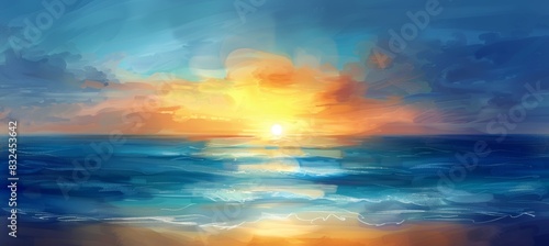 Capturing the emotional essence  vibrant sunset in digital painting with bold brushstrokes