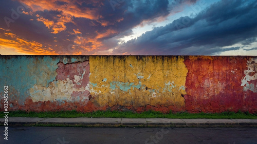 Colorful Weathered Wall at Sunset