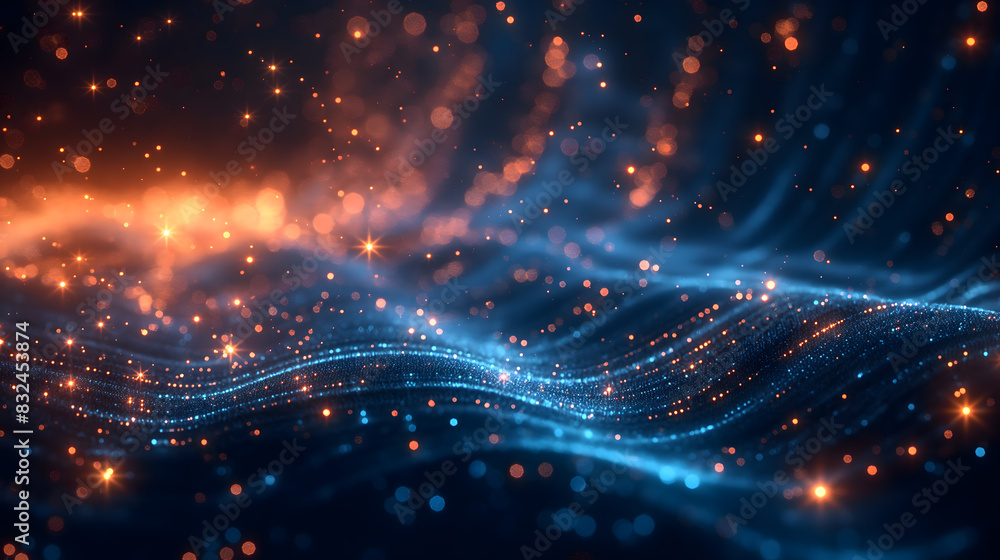 Fototapeta premium Ethereal Blue Light Trails with Sparkling Particles Background