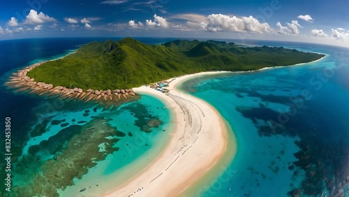 Aerial view of pristine beaches and turquoise waters. Caribbean, desktop wallpaper © ASGraphicsB24