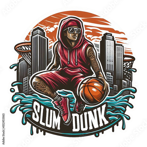 Basketball Slum Dunk - retro sticker design photo