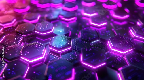 background with neon green and purple hexagonal patterns