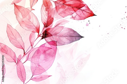 Pink Algae  Watercolor Leaves on White Background  Space for Text