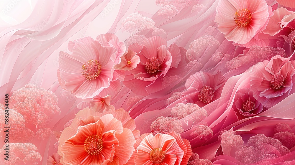 pink background with a pattern of abstract floral shapes in various pink tones, copy space pink background with a pattern of abstract floral shapes in various pink tones, copy space