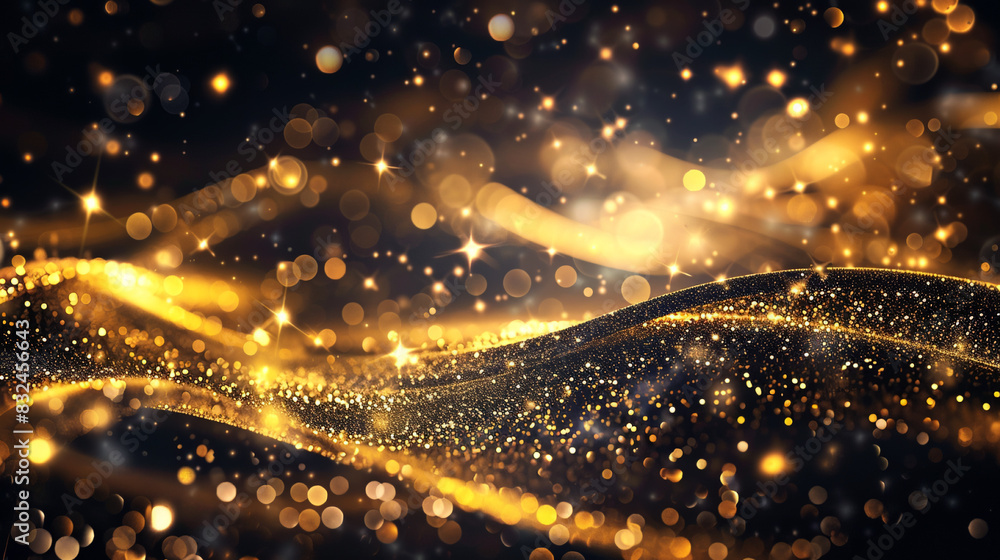 Naklejka premium Christmas background,golden drops .waves on a black background