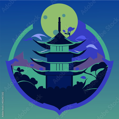 japanese crest gliph sun dark, vector illustration photo