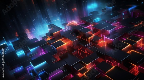 Futuristic neon technology shapes and lines in a colorful abstract digital vector background close up, cuttingedge aesthetics, realistic, manipulation, techno grid backdrop