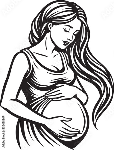 silhouette of pregnant woman illustration black and white