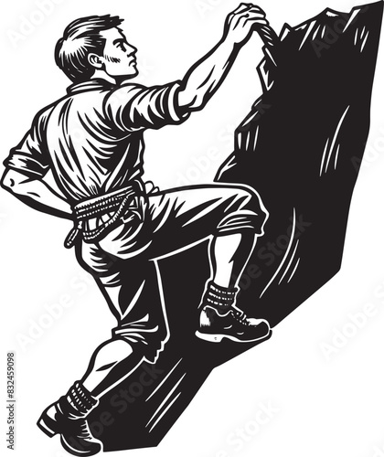 a man climbing a mountain in black and white illustration © Rony