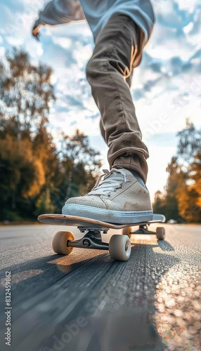 Skateboarder s shoes demonstrating precision and style in summer olympic sport, showcasing control photo