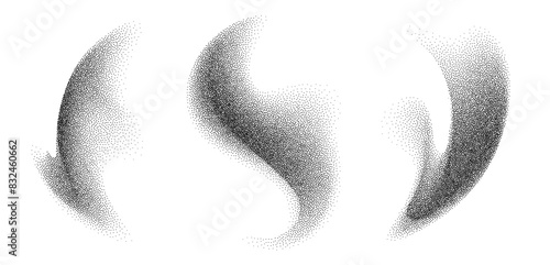 Dotwork abstract shapes, black grain texture, Abstract stipple sand effect, gradient from dots. Vector illustration.