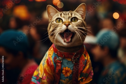 Portrait of a smiling javanese cat over vibrant festival crowd