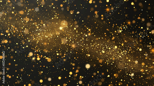 Abstract holiday background. Golden glittering stars swirls over black  photo