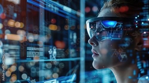new normal in futuristic technology concept in smart glasses use augmented mixed virtual reality with using artificial intelligence, machine learning, digital twin, 5g, big data,  Generative Ai