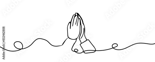 Continuous drawn one line of the folded hands. Vector illustration.
