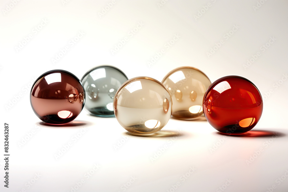 a group of shiny crystal geometric balls, 3D illustration of colorful glass spheres a group of shiny crystal geometric balls, 3D illustration of colorful glass spheres