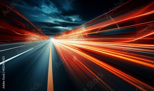Long exposure of speeding tail lights on a freeway close up, motion blur, realistic, composite, urban freeway backdrop