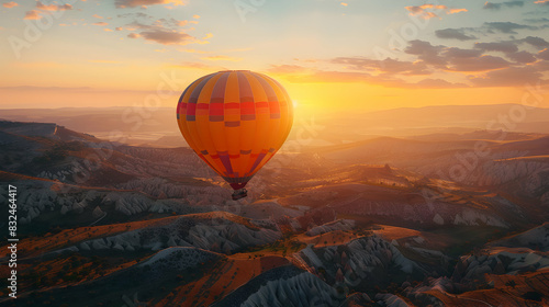 Romantic Couple Enjoying Magical Hot Air Balloon Ride Over Stunning Landscapes Ideal for Romantic Getaways