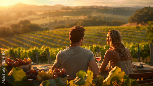 Couple Enjoying Romantic Vineyard Tour and Wine Tasting Experience in Wine Country.