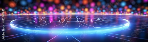Glowing neon circles creating a colorful tech design for a futuristic digital wallpaper selective focus, vibrant innovation, whimsical, composite, hightech background