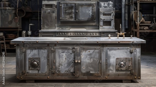 Industrial kitchen cabinet with rustic metal texture © Yusif