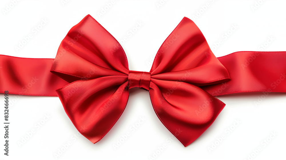 Elegant red bow, isolated on a pure white background, top view Elegant red bow, isolated on a pure white background, top view