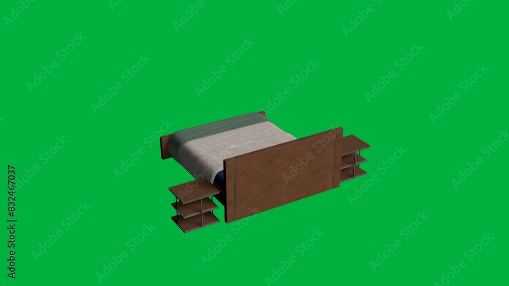 A bed with a green background and two nightstands. The bed is made and has a white pillow on it A bed with a green background and two nightstands. The bed is made and has a white pillow on it