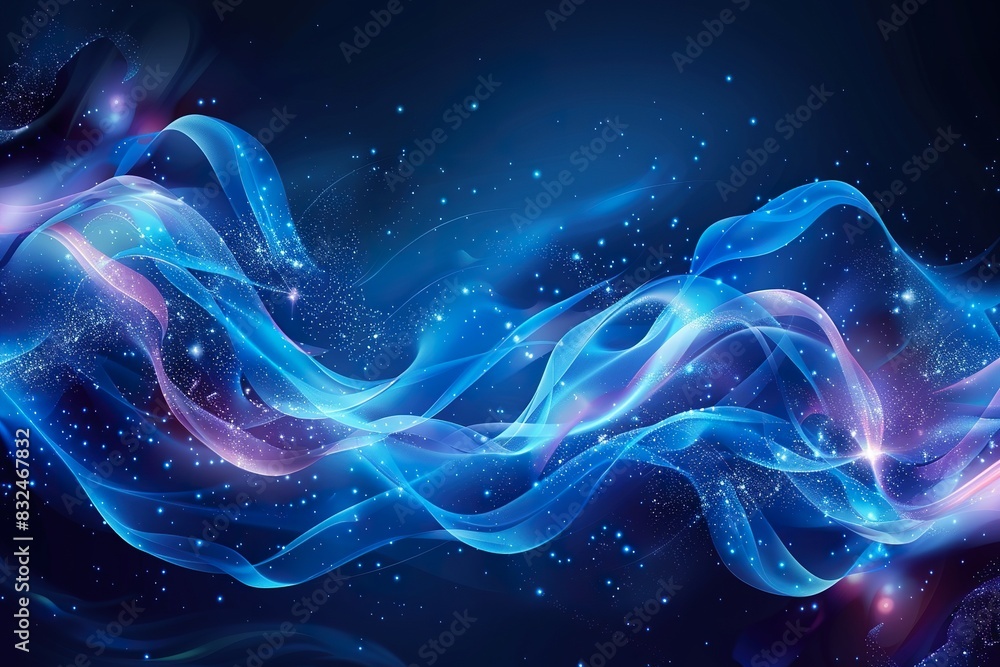 Abstract Blue Flowing Wave Background.