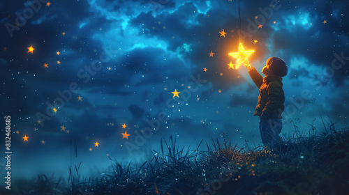 a little boy touching the stars