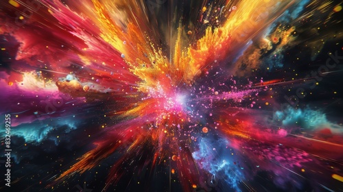 Abstract Background with Colorful Particle Explosion