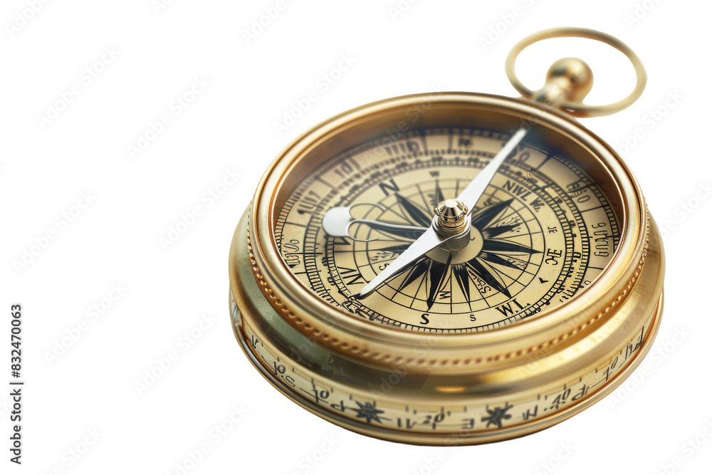 A gold colored compass with a white needle pointing to the right, Hiking & Trekking Equipment, 3D style and isolated on a transparent background. A gold colored compass with a white needle pointing to the right, Hiking & Trekking Equipment, 3D style and isolated on a transparent background.