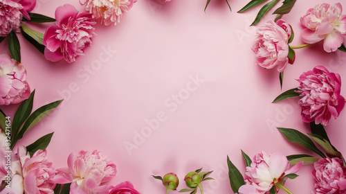 pink and white flower frame, pink background