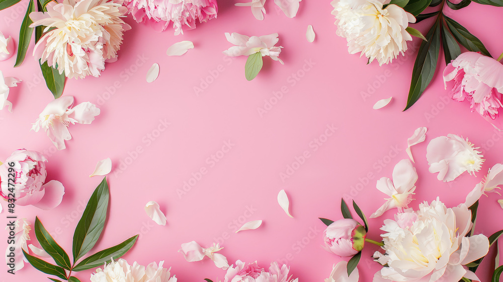 Naklejka premium pink and white flower frame, pink background