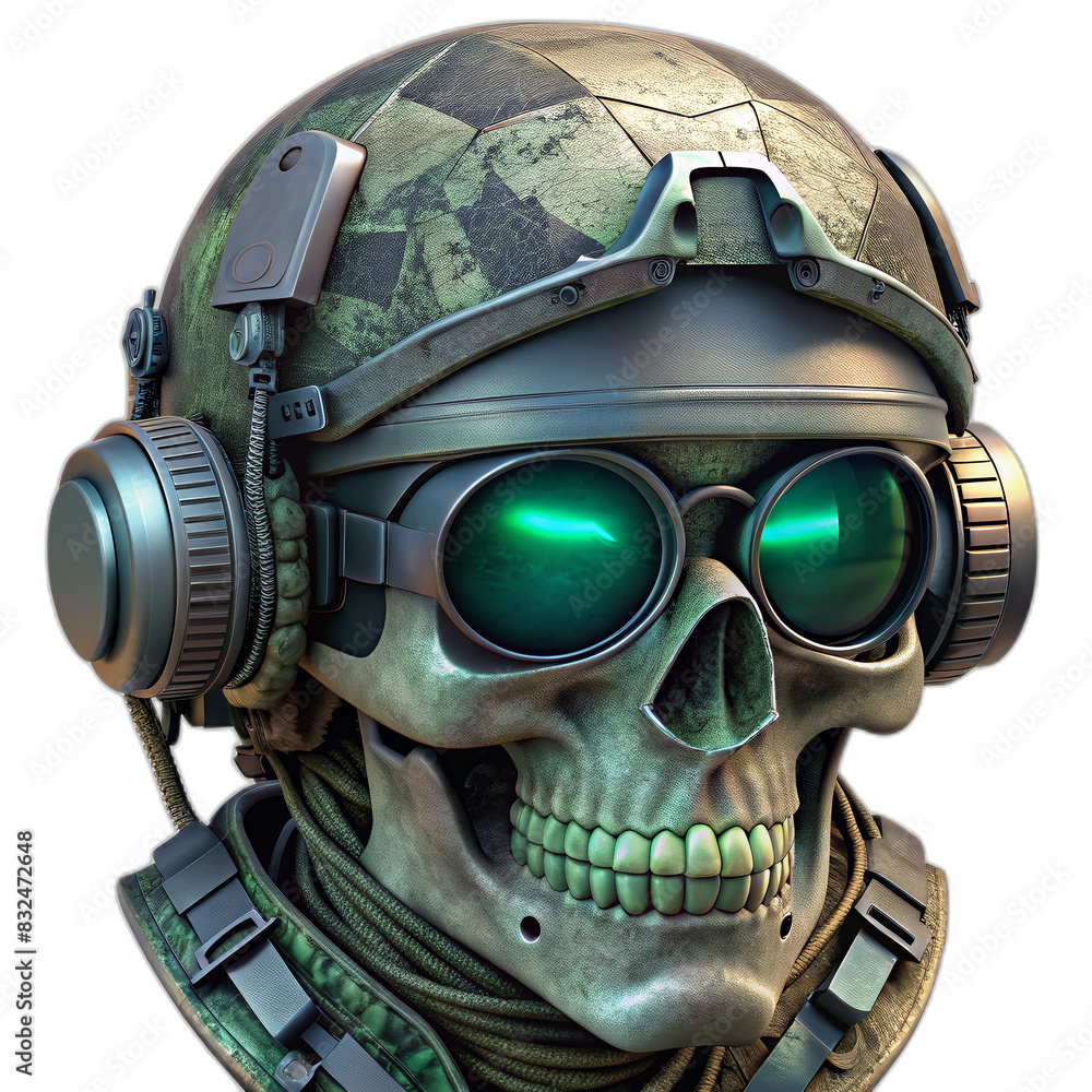 army skull wearing a modern military helmet with night vision goggles setup. army skull wearing a modern military helmet with night vision goggles setup.