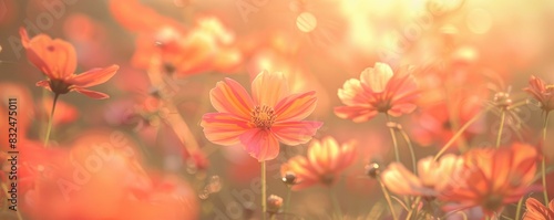 orange cosmos flowers in full bloom with blur background © MSTSANTA