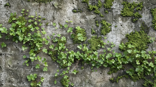 Small plants covering the texture of a wall surface